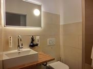 Hotel suite, shower, toilet, lake view